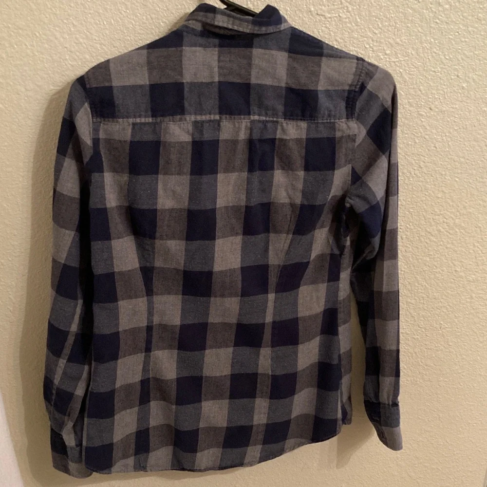 J. Crew Factory Flannel Navy and Gray Plaid Shirt - Picture 4 of 4